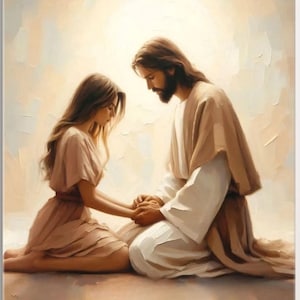 Jesus Praying with Woman, Christian Painting, Christian Art for Women, LDS Art, Bible Wall Art, Jesus and Girl, Christian Printable Wall Art