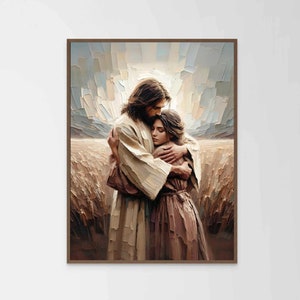 Embraced by Faith, Christian Painting, Jesus Hugging Girl, Picture of Jesus, LDS Painting, Bible Verse Wall Art, Religious Art, Jesus Prints
