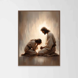 Geheilter Schmerz, christliche Wandkunst, Jesus mit Frau, Jesus Drucke, LDS Printable, Bibel Skizzen, Jesus und Mädchenkunst, moderne christliche Kunst