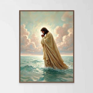 Miracle on Water, Christian Wall Art, Jesus Walking on Water Art, Picture of Jesus, Jesus Walking on Water, Bible Art, Jesus Art Prints