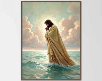 Miracle on Water, Christian Wall Art, Jesus Walking on Water Art, Picture of Jesus, Jesus Walking on Water, Bible Art, Jesus Art Prints