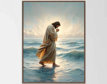 Prayers on Water, Christian Prints, Jesus Walking on Water, Christian Picture, Picture of Christ, Jesus Poster, Catholic Art, Jesus Prints