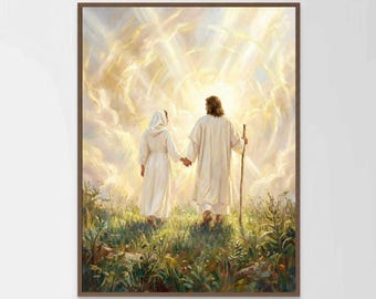 Walk with Him, Christian Wall Art, Jesus Walking with Girl, Picture of Jesus Art, LDS Art, Bible Art, Jesus with Woman, Christian Painting