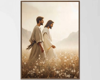 Days with Christ, Christian Art, Jesus Walking with Man, Jesus Art, LDS Art, Bible Wall Art, Christ Prints, Christian Wall Art, Catholic Art