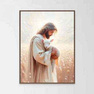 Amor del pastor, arte mural cristiano, Jesús con cordero, arte de Jesús, arte mormón, pintura bíblica, Jesús y el cordero, arte cristiano, arte religioso