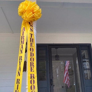 Personalized Giant Yellow Deployment Bow Support Our Troops for outdoors ~ USS THEODORE ROOSEVELT (example) 12” outdoor