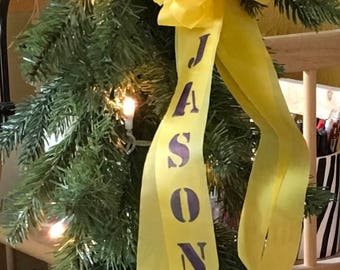 Personalized Military Bow Small 4"  Yellow for your Christmas tree or wreath