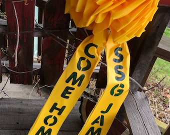 Deployment Personalized Giant Yellow Bow Support Our Troops with green lettering for outdoors