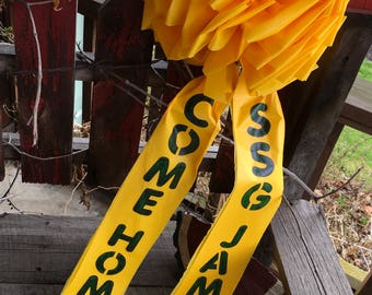 12” Deployment Personalized Giant Yellow Bow Support Our Troops with green lettering (Army) for outdoors