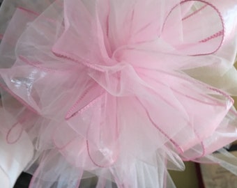 Pink organza and tulle wedding bow or Christmas tree topper ~ 8” across - Made to order