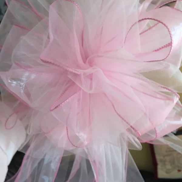 Pink organza and tulle wedding bow or Christmas tree topper ~ 8” across - Made to order