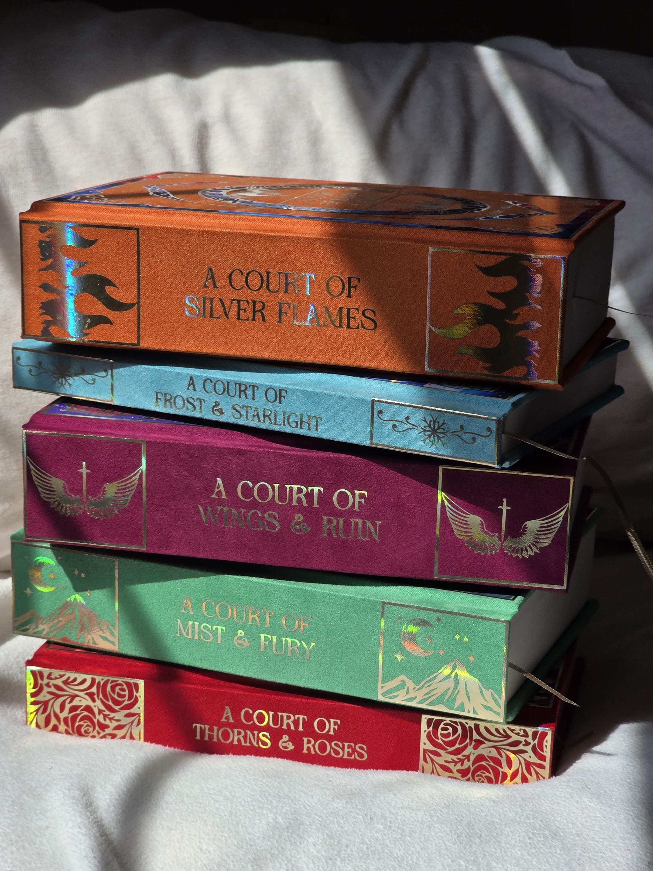 Custom Rebound A Court of Thorns and Roses Book SET | Faux Suede & Gold Foil Edition | Fantasy Collector’s Book | Bookish Gift
