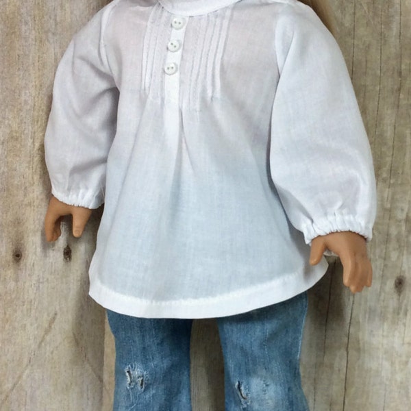 18 inch Doll Clothes American Girl White Pintuck Peasant Blouse and Distressed Denims Outfit for Julie