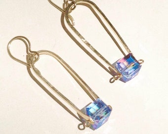 Trapeze act blue swarovski crystal earrings