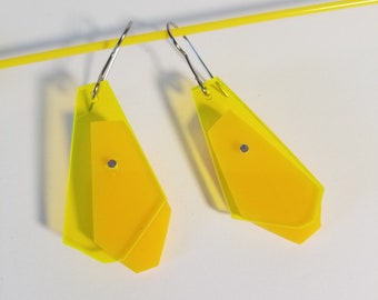Sophisticated acrylic drop earrings, facetted lemon yellow and marigold