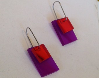 Square on square purple and red plexi drop earrings