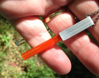 Orange Simple Bar Necklace Square Aluminum tube