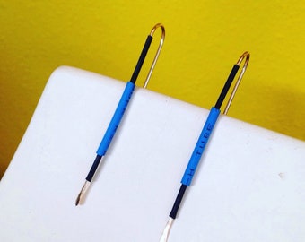 The Straight and Narrow wire earrings, blue and black