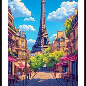 Paris France Eiffel Tower Vintage Travel Poster | Parisian Street Art Print | French Wall Decor | Eiffel Tower Wall Art.
