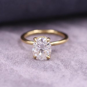 Oval Cut Lab Grown Diamond Ring, Certified Diamond Wedding Ring, Classic Hidden Halo Ring, Solitaire Engagement Ring, 14K Solid Gold Ring.
