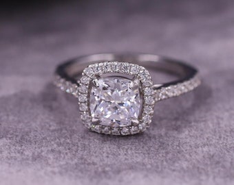 Handmade IGI Certified Cushion Cut Halo Engagement Ring, Perfect Lab Grown Diamond Ring for Women, Available in Solid Yellow/White/Rose Gold