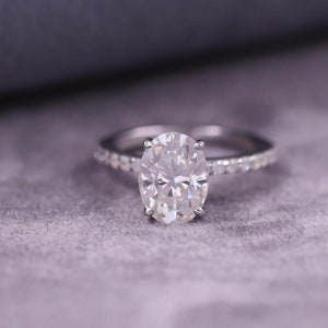 Oval Cut Lab Grown Diamond Engagement Ring, Classic Hidden Halo Wedding Ring, Half Eternity Diamond Ring, Anniversary Gift, Ring for Women.