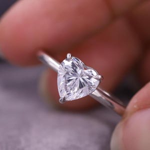 IGI Certified Moissanite Diamond Ring, Heart Cut Solitaire Diamond Ring, 14K White Gold Engagement Ring, Handmade Ring, Gift for Women