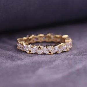 Real Lab Created Diamond Wedding Band, Full Eternity Engagement Band, Marquise & Round Alternate Diamond Band, Unique Band, Birthday Gift