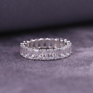 Lab Grown Diamond Wedding Band, Radiant Cut Engagement Band, 14K White Gold Band, Full Eternity Bridal Band, Anniversary Gift, Ring for Her.