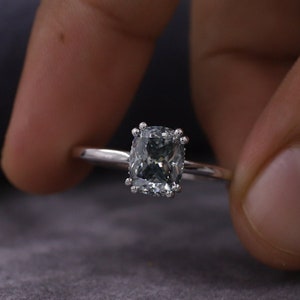 2.0 CT Grey Cushion Cut Moissanite Diamond Ring, 14K White Gold Anniversary Ring, Solitaire Wedding Ring, Promise Gift Ring, Engagement Ring