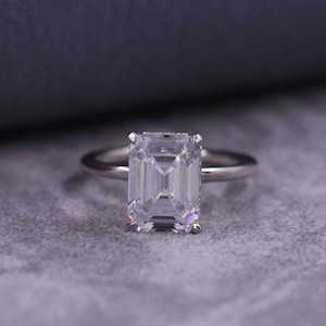 Lab Grown Diamond Ring, Emerald Cut Lab Diamond Engagement Ring, Lab Create Diamond Ring, Classic Hidden Halo Ring, Anniversary Gift for Her