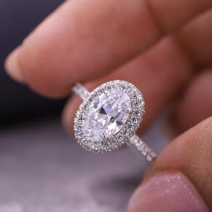 Halo & Hidden Diamond With Pave Eternity Engagement Ring, 2.0 CT Oval Cut Moissanite Diamond Ring, Anniversary Gift, Promise Ring for Her