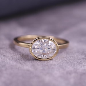 IGI Certified Wedding Gift, Oval Cut Lab Grown Diamond Ring, East West Solitaire Ring, Full Bezel Set Engagement Ring, 14k Rose Gold Ring