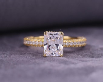 Radiant Cut Lab Grown Engagement Ring, IGI Certified Diamond Ring, Hidden Halo Pave Set Diamond Ring, Anniversary Ring, Promise Ring For Her