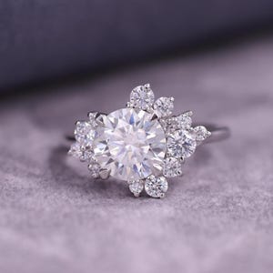 Classic Cluster Lab Grown Diamond Ring, Round Cut Engagement Ring, 14K White Gold Wedding Ring, Anniversary Gift, Proposal Ring for Women