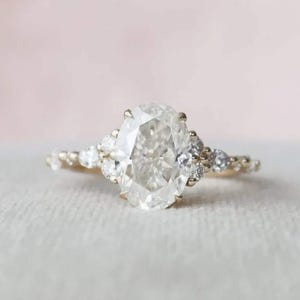 IGI Certified Promise Ring, Oval Cut Lab Grown Diamond Ring, Cluster Engagement Ring, 14k Solid Gold Wedding Ring, Unique CVD Diamond Ring