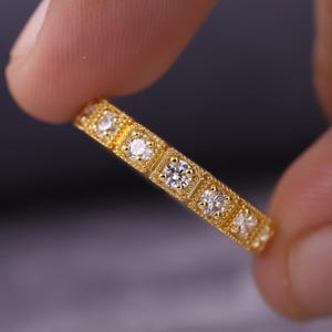 Full Eternity Engagement Band, Round Cut Moissanite Wedding Band, Milgrain Set Matching Band, Designer Diamond Band, Anniversary Gift