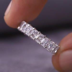 Elongated Cushion Cut Moissanite Wedding Band, U Prong Solitaire Diamond Band, 14K White Gold Engagement Band, Full Eternity Stacking Band
