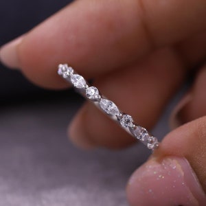 Half Eternity Wedding Band, Marquise & Round Cut Moissanite Wedding Band, 18K White Gold Matching Band, Bridal Promise Gift, Band for Women