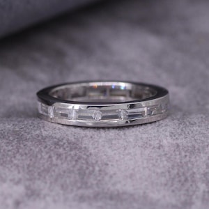 Lab Grown Diamond Wedding Ring, Channel Set Full Eternity Band, Genuine Real Diamond Jewelry, Baguette Cut Handmade Ring, Statement Jewelry.