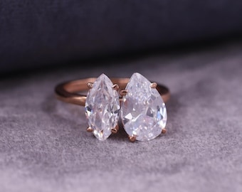 Lab Diamond Ring, Marquise and Pear Cut Ring, Two Stone Wedding Ring, Engagement Ring, Toi Et Moi Diamond Ring, Anniversary Gift for Women.