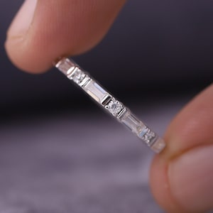 Full Eternity Engagement Band, Moissanite Diamond Promise Band, Classic Proposal Band, Baguette & Round Cut Wedding Band, Gift for Women