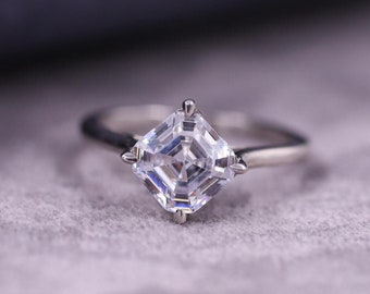 Asscher Cut Lab Grown Diamond Ring, Lab Created Diamond, Solitaire Engagement Ring, Diamond Wedding Ring, Anniversary Gift, Ring for Women.