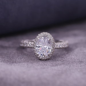 Unique Hidden Halo Ring, Oval Lab Grown Diamond Ring, Classic Pave Set Engagement Ring, IGI Certified Diamond Ring, Anniversary Gift for Her