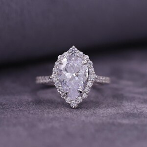 Pear Cut Lab Grown Diamond Ring, Classic Halo Engagement Ring, IGI certified Wedding Ring, Anniversary Gift, Unique Hidden Diamond Ring.
