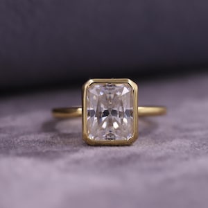 Radiant Cut Lab Grown Diamond Ring, Full Bezel Solitaire Wedding Ring, 14K Solid Gold Engagement Ring, Lab Certified Ring, Anniversary Gift.