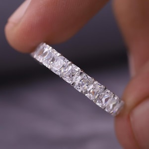 3/4 Eternity Diamond Band, Elongated Cushion Cut Moissanite Wedding Band, Gift for Her, Anniversary Gift, U Prong Set Matching Band for Her