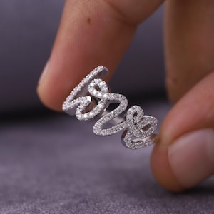Script Love Ring, Dainty Love Ring, 18K White Gold Engagement Ring, Love Shape Ring, Gift for Someone Special, 925 Sterling Silver Love Ring