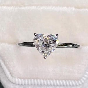 Solitaire Colorless Diamond Ring, 925 Sterling Silver Engagement Ring, Unique Promise Ring, 1.5 CT Heart Cut Moissanite Anniversary Gift