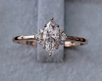 2.0 CT Marquise Cut Diamond Wedding Ring, Cluster Engagement Ring, Gift for Women, Round Side Stone Promise Ring, Anniversary Gift for Women